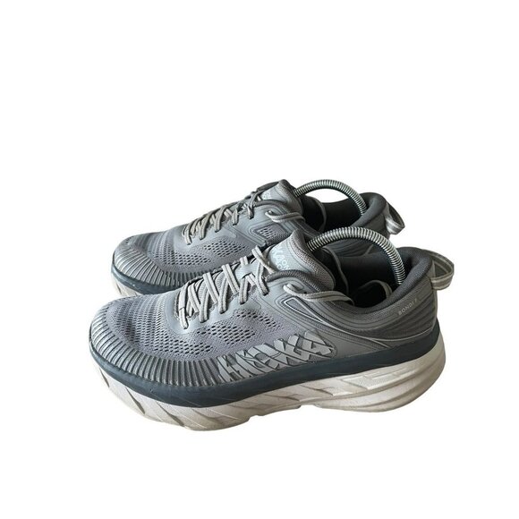 HOKA ONE ONE MENS BONDI 7 GRAY RUNNING SIZE 8.5 SNEAKER - Picture 1 of 10